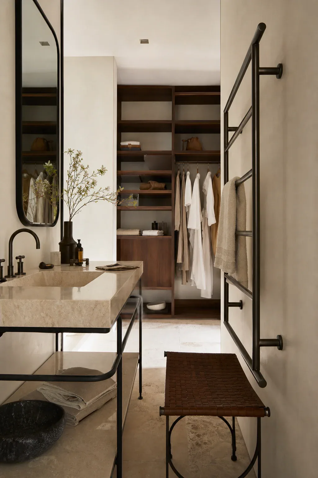 Contemporary bathroom furniture with console and metal accessories