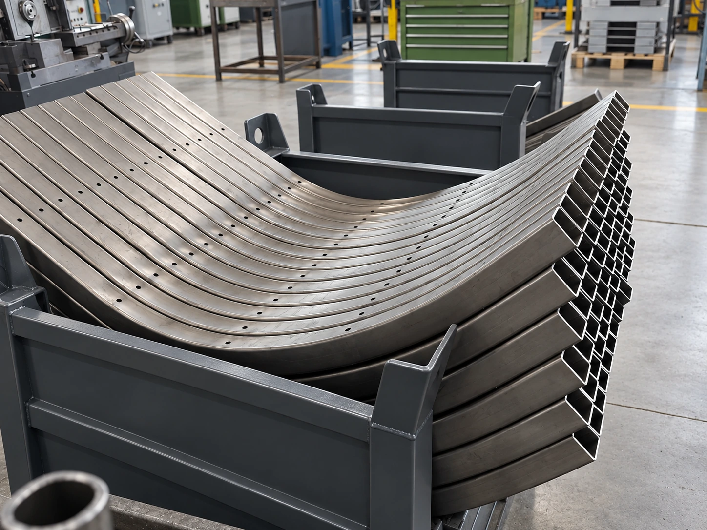 Profili metallici curvati e forati prodotti nello stabilimento RECA